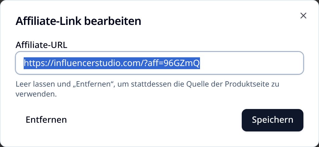 Dialog zum Eintragen des Affiliate-Links