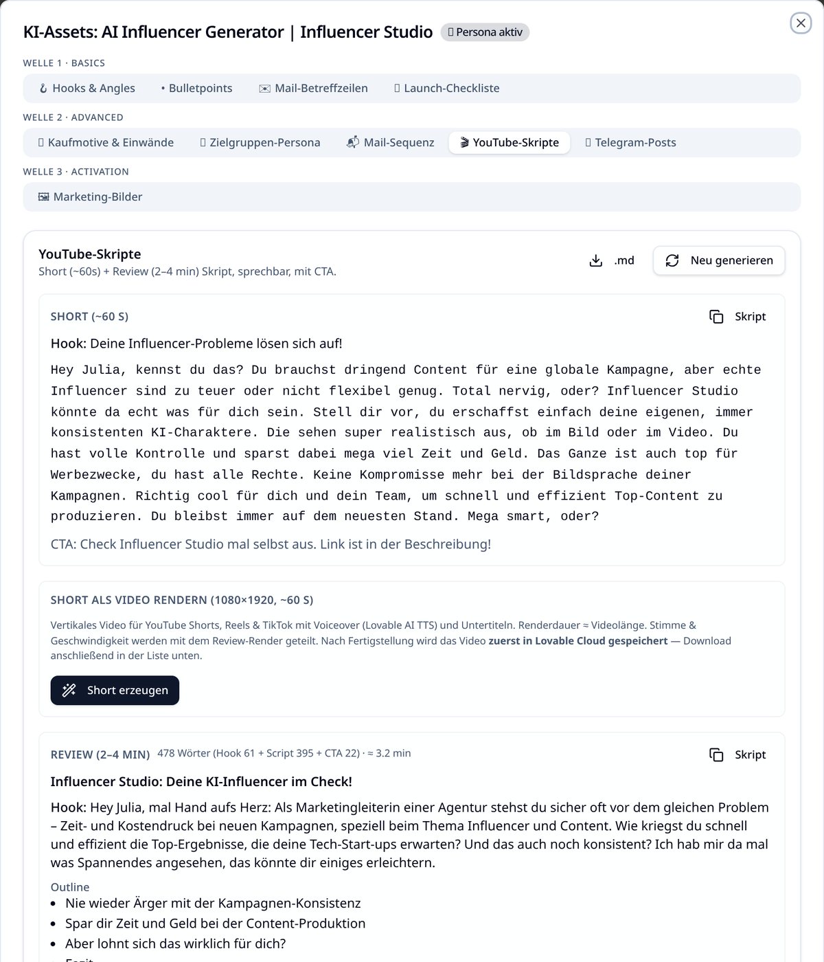 Assets-Dialog mit Bereich Marketing-Bilder