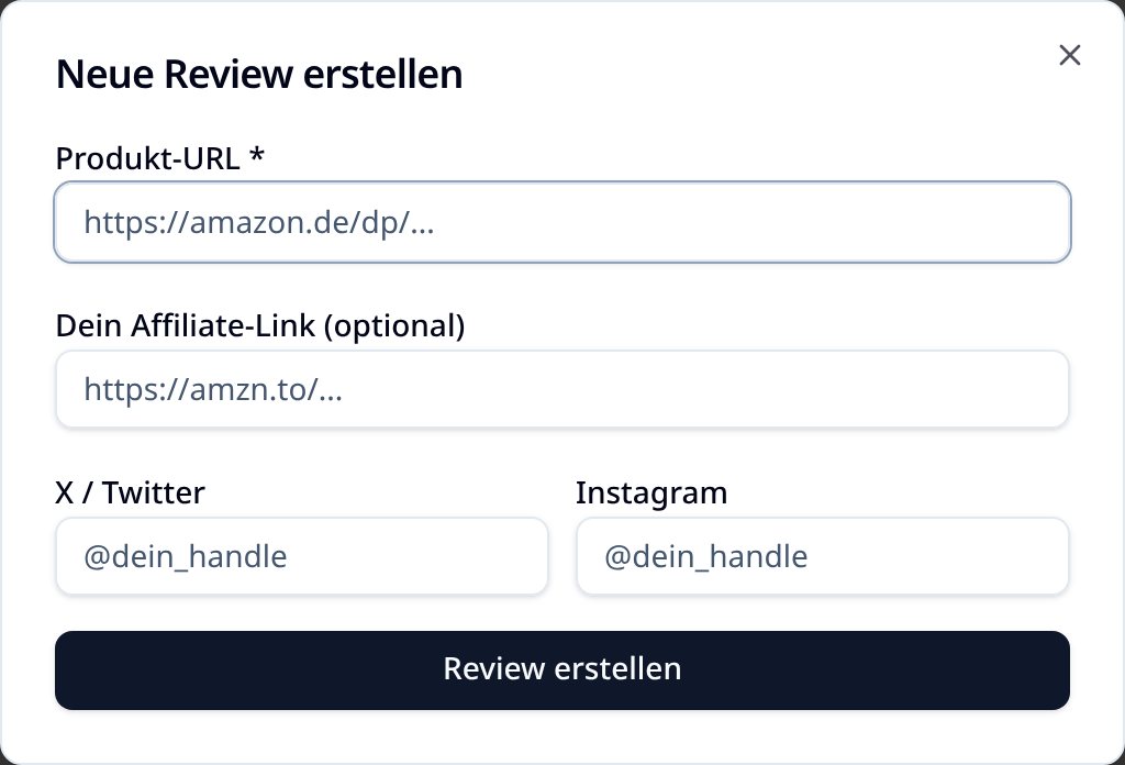 Dashboard-Eingabefeld für die Produkt-URL