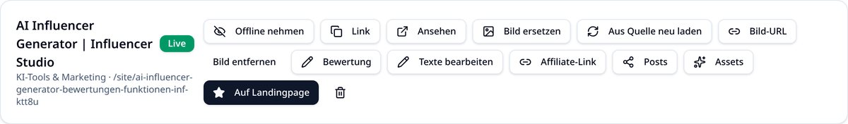 Site-Karte im Dashboard mit Status „Entwurf“